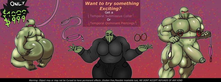 butt butt_grab collar control_collar cursed_clothing cursed_collar cursed_object fake_advertisement glowing glowing_eyes grabbing_object hand_on_butt hypnosis hypnosis_fetish kneeling leash leashed_collar male mind_control moobs musclegut muscular muscular_male nipples overweight overweight_male solo standing submissive submissive_male text weonraro123 uxio_(weonraro123) eldritch_abomination eldritch_being absurd_res english_text hi_res