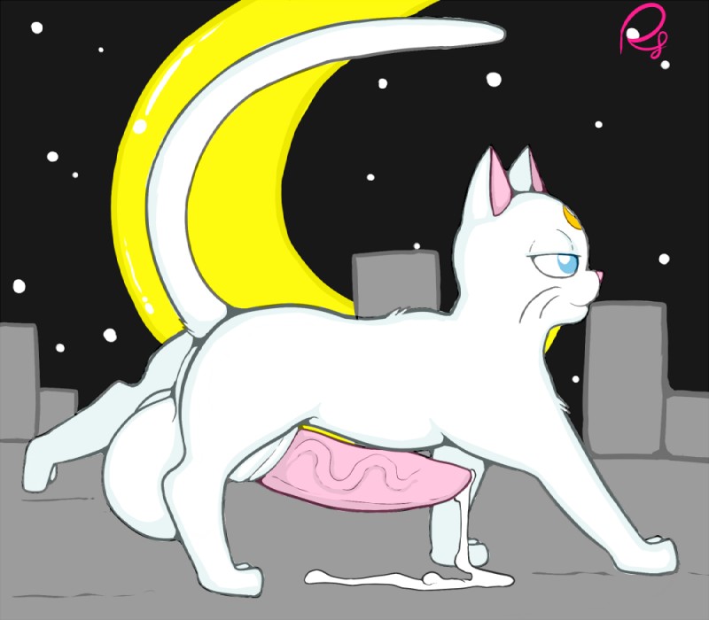 animal_genitalia balls big_balls big_penis blue_eyes bodily_fluids cum erection feral genital_fluids genitals huge_balls male penis pink_penis solo vein white_balls pfh sailor_moon_(series) artemis_(sailor_moon) domestic_cat felid feline felis mammal