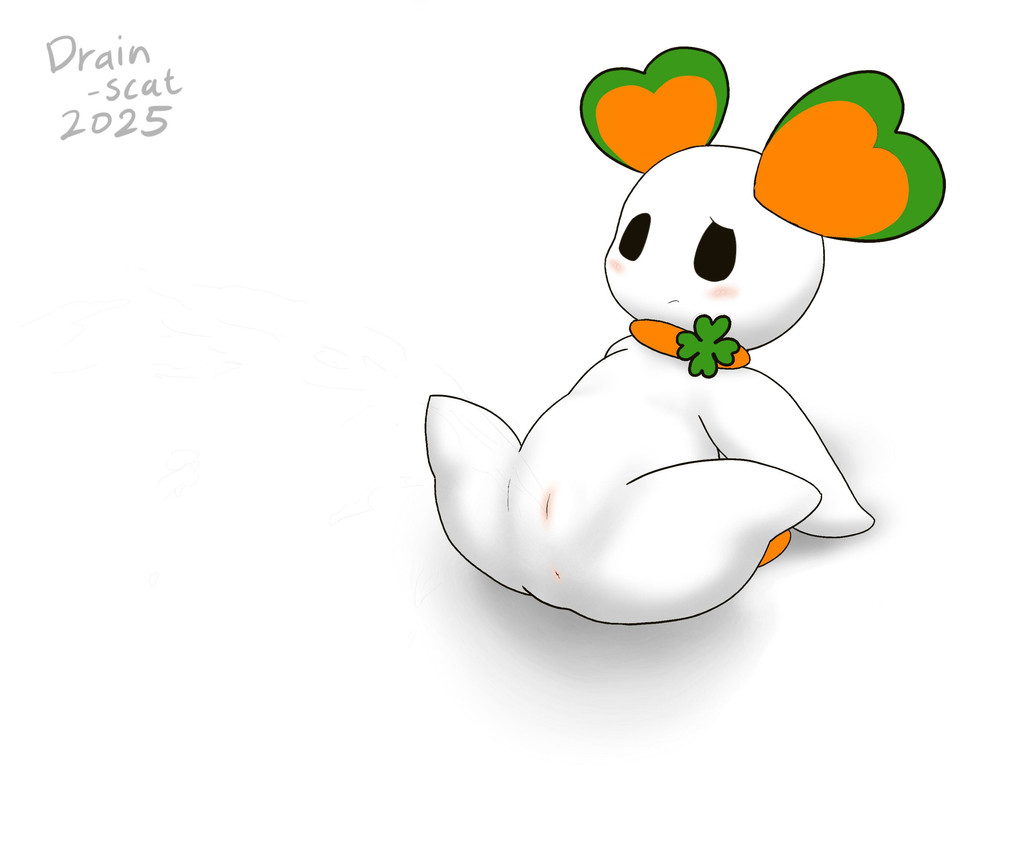 anthro anus clover_(plant) clover_leaf female frown genitals leaf lying on_back plant reclining simple_background solo spread_legs spreading vulva white_background white_body young young_female drain_scat lalapi 2025 6:5 absurd_res hi_res