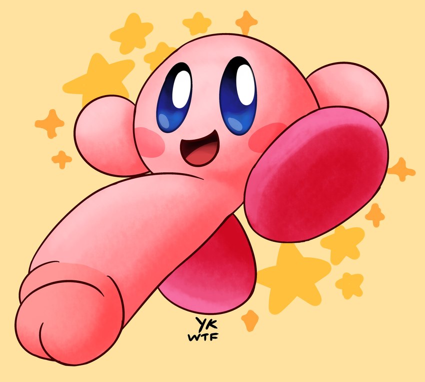 action_pose big_penis blush blush_stickers erection feet genitals glans huge_penis humanoid_genitalia humanoid_penis jumping looking_at_viewer male not_furry open_mouth penis pose profanity simple_background smile solo star text toony yellow_background yungknight kirby_(series) nintendo kirby waddling_head absurd_res english_text hi_res