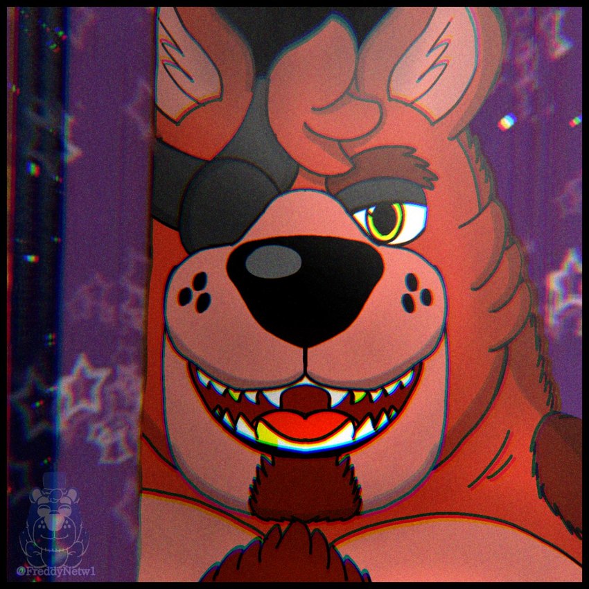 anthro beard black_nose curtains curtains_open eye_patch eyewear facial_hair fur gold_(metal) gold_tooth hair male red_beard red_body red_facial_hair red_fur red_hair smile solo yellow_eyes freddynsfwgay five_nights_at_freddy's scottgames foxy_(fnaf) canid canine canis fox mammal 1:1 hi_res