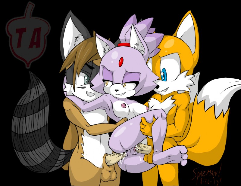 blaze the cat, fan character, and miles prower (sonic the hedgehog (series) and etc) created by spazman and teamacorn