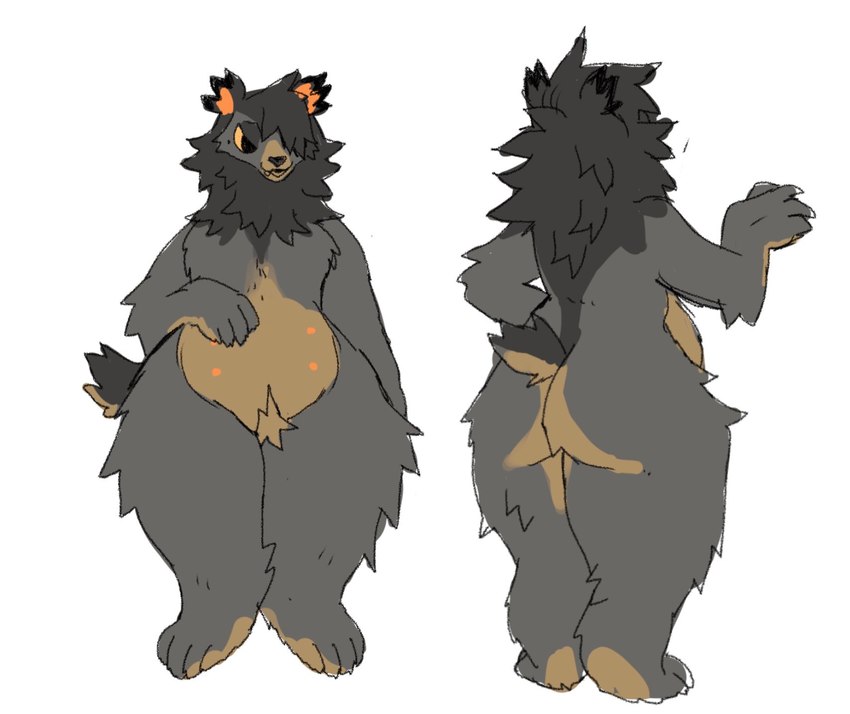 4_nipples ambiguous_gender anthro belly belly_nipples biped black_eyes black_nose brown_belly brown_body brown_butt brown_face brown_feet brown_fur butt ear_tuft feet female front_view fur grey_body grey_fur grey_mane leg_tuft mane multi_nipple multicolored_body multicolored_fur nipples orange_inner_ear orange_sclera rear_view scut_tail short_tail simple_background slightly_chubby solo standing tail three-quarter_view tuft two_tone_body two_tone_fur white_background thorn_paw bear mammal 2022 digital_media_(artwork) full-length_portrait hi_res model_sheet portrait unfinished