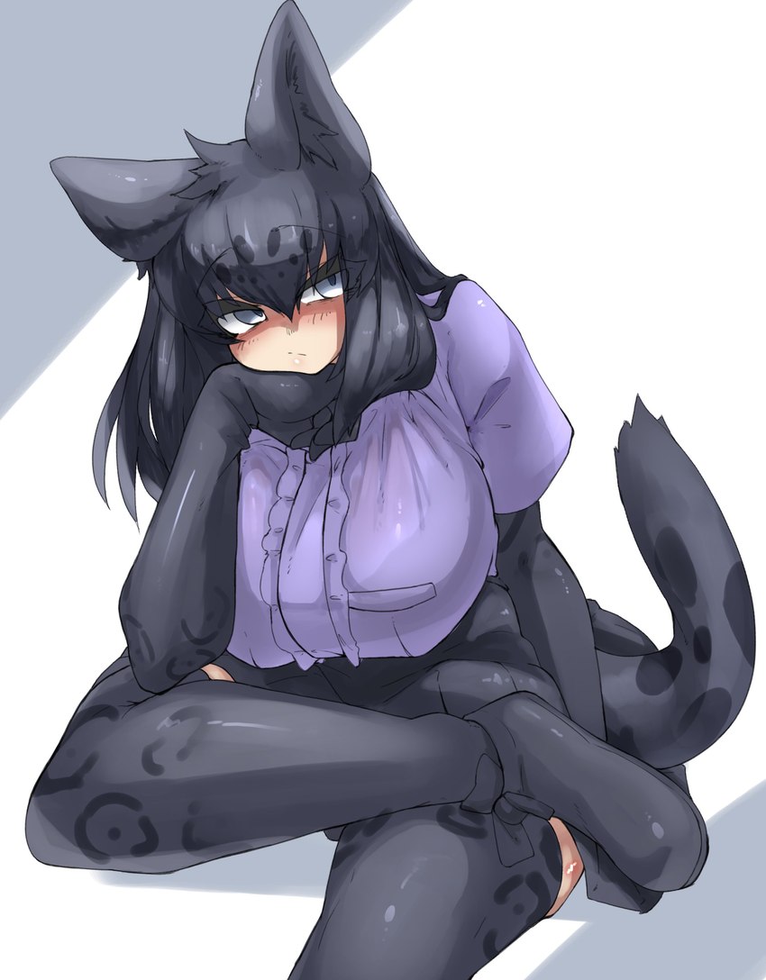 armwear big_breasts black_hair blush bottomwear bra_outline breasts clothed clothing elbow_gloves female footwear gloves grey_eyes hair handwear inner_ear_fluff legwear medium_hair skirt solo spots spotted_hair thigh_highs tuft urisaba kemono_friends black_leopard_(kemono_friends) animal_humanoid felid felid_humanoid humanoid leopard_humanoid mammal mammal_humanoid pantherine pantherine_humanoid absurd_res hi_res