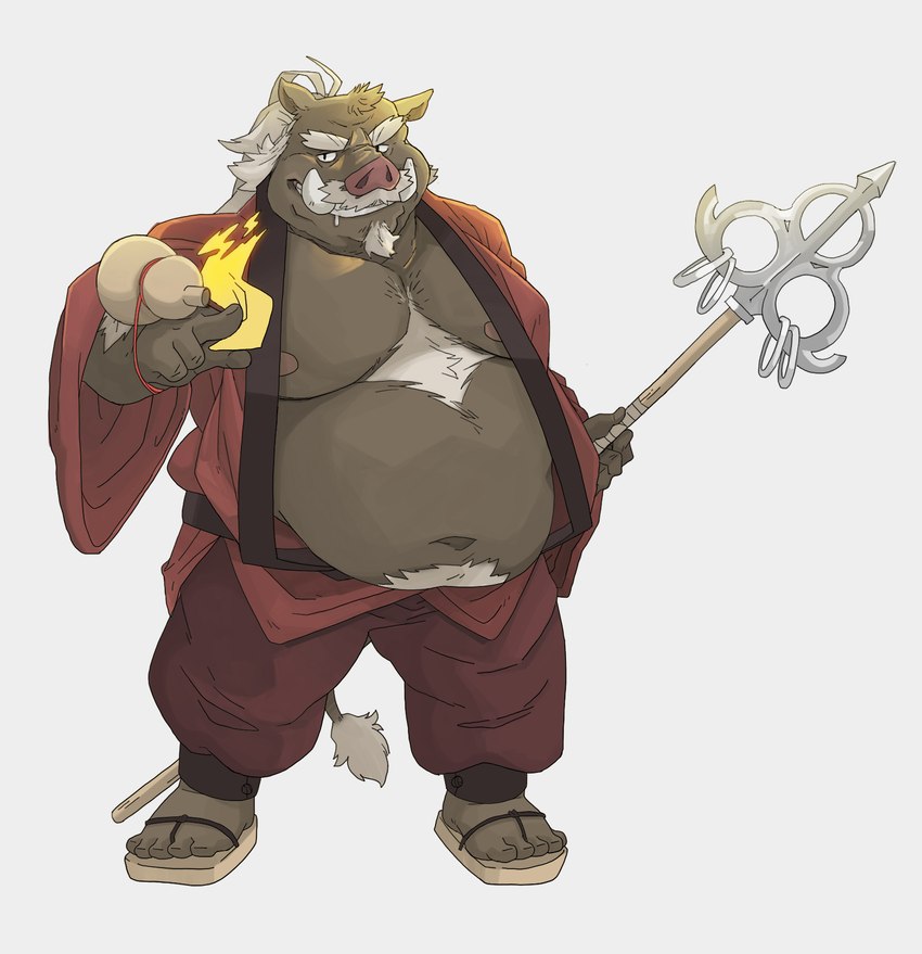 anthro belly big_belly clothing footwear kemono magic male mature_male moobs nipples overweight overweight_male sandals shoes simple_background solo bluewhale127 mammal suid suina sus_(pig) wild_boar 2022 hi_res