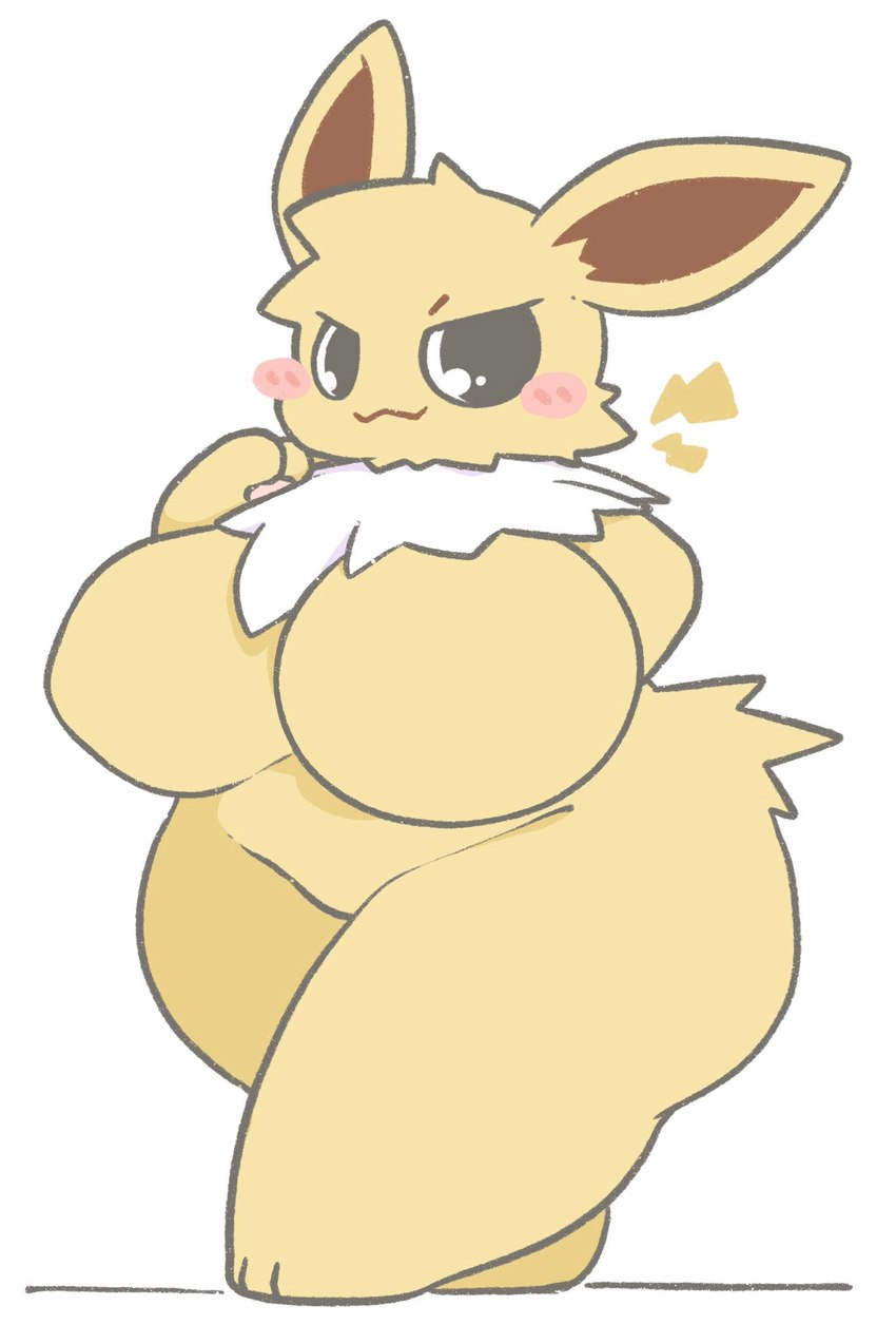 3_toes >:3 anthro big_breasts biped black_eyes blush breasts eyebrows eyelashes featureless_breasts featureless_crotch feet female front_view hair huge_breasts looking_at_viewer neck_tuft nude nude_female pawpads simple_background smile solo standing thick_thighs three-quarter_view toes tuft white_background wide_hips yellow_body white_slime_(artist) nintendo pokemon eeveelution generation_1_pokemon jolteon mammal pokemon_(species) 2024 digital_drawing_(artwork) digital_media_(artwork) hi_res