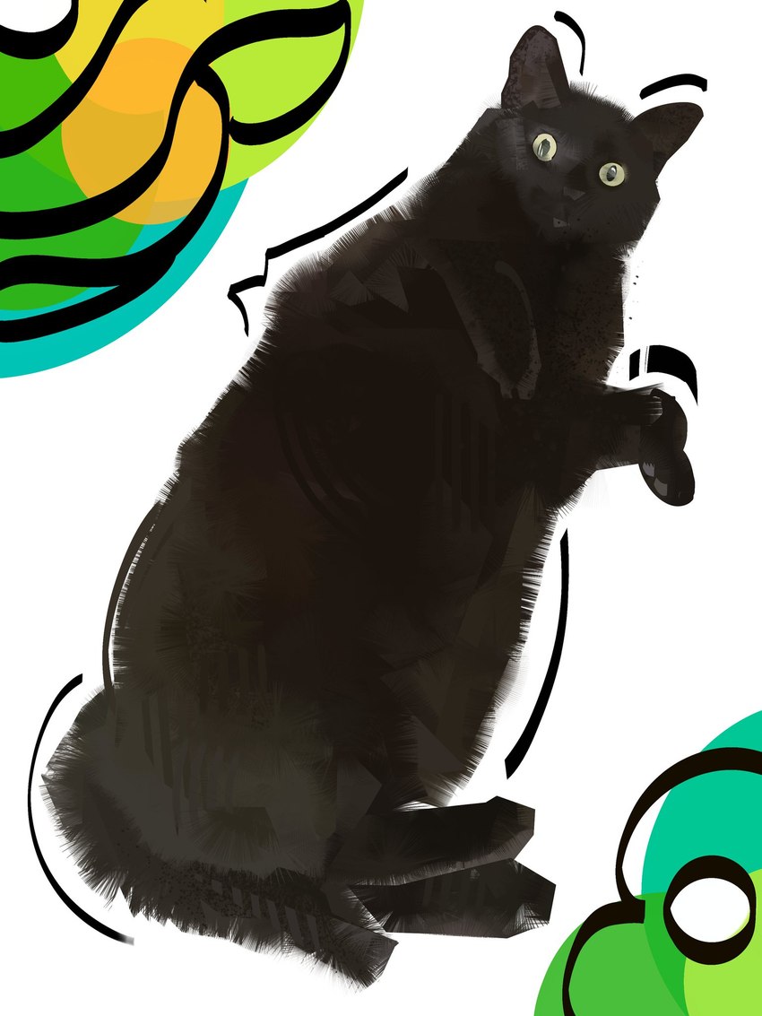 ambiguous_gender black_body black_fur black_nose feral food fur lasagna pasta paws pointy_ears prick_ears pupils solo tail natedhernandez garfield_(series) real_world domestic_cat felid feline felis mammal 3:4 digital_media_(artwork) hi_res portrait