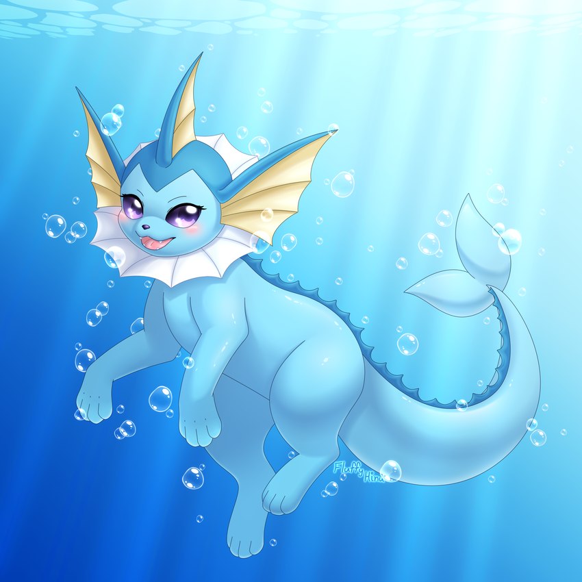 blue_body blue_skin dorsal_fin ear_fins female feral fin flukes frill_(anatomy) glistening glistening_body head_fin long_tail looking_at_viewer nature open_mouth purple_eyes quadruped sea smile solo tail tail_fin thick_tail tongue water fluffy_hinu nintendo pokemon eeveelution generation_1_pokemon pokemon_(species) vaporeon 1:1 absurd_res hi_res