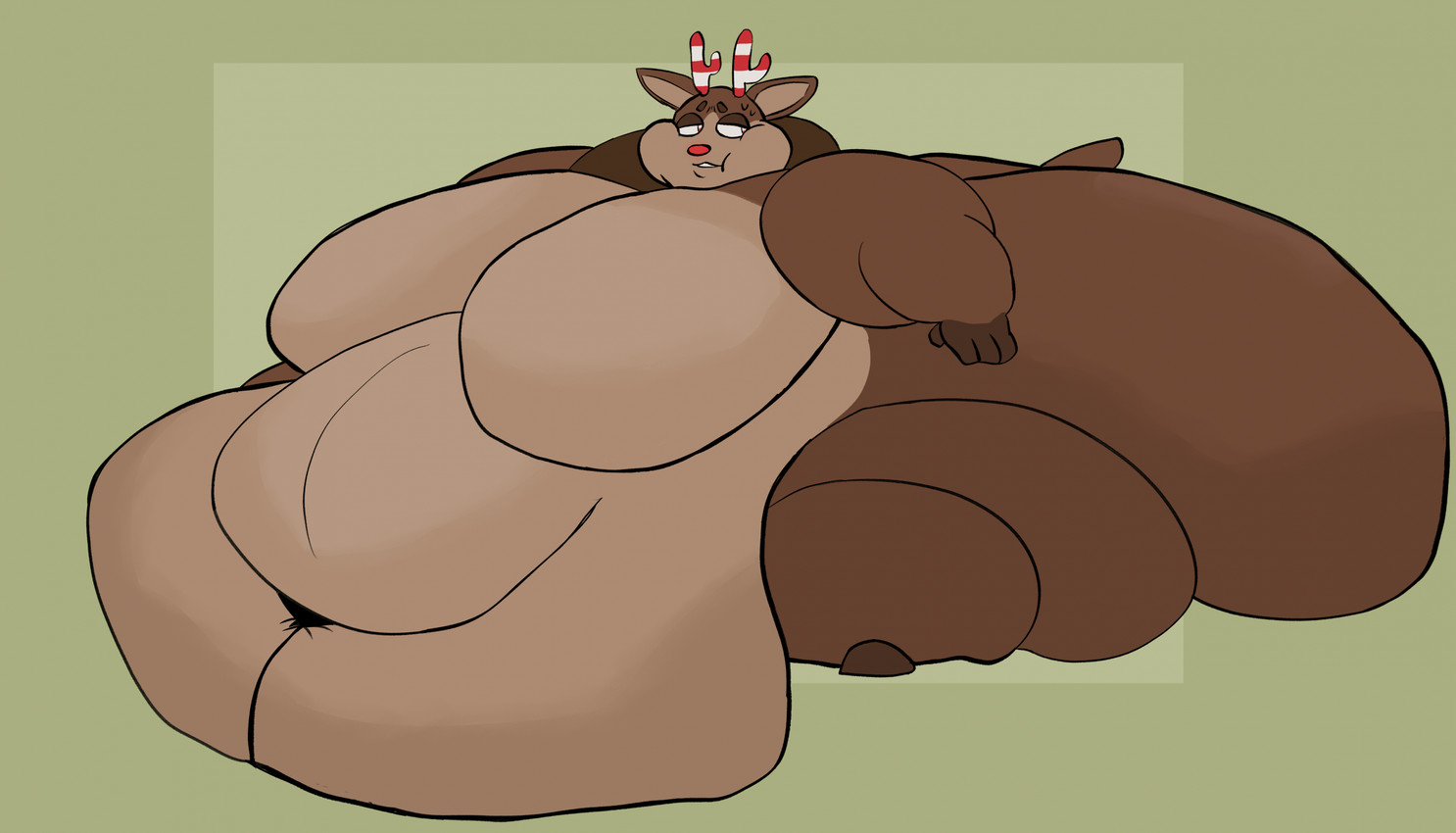 anthro antlers belly big_belly chubby_cheeks double_chin horn male moobs morbidly_obese morbidly_obese_anthro navel obese obese_anthro overweight overweight_anthro overweight_male solo rimecult blushcrunch_studio dandy's_world roblox rudie_(dandy's_world) deer mammal new_world_deer reindeer hi_res