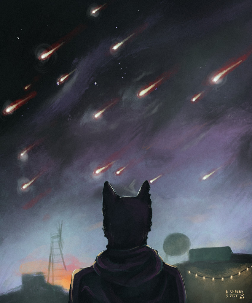 ambiguous_anthro ambiguous_gender anthro clothed clothing faceless_ambiguous faceless_character hoodie night rear_view shooting_star solo topwear sketchy_shelby ambiguous_species 2025 dated hi_res