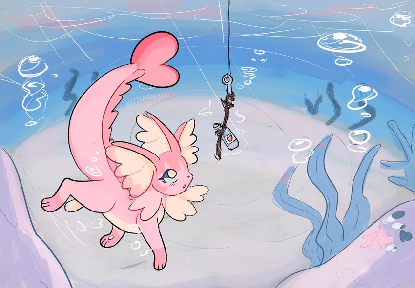 bubble detailed_background female feral fish_hook hook seaweed solo underwater water bloowolfy nintendo pokemon cordelia_(bloowolfy) eeveelution generation_1_pokemon pokemon_(species) vaporeon 2023 hi_res