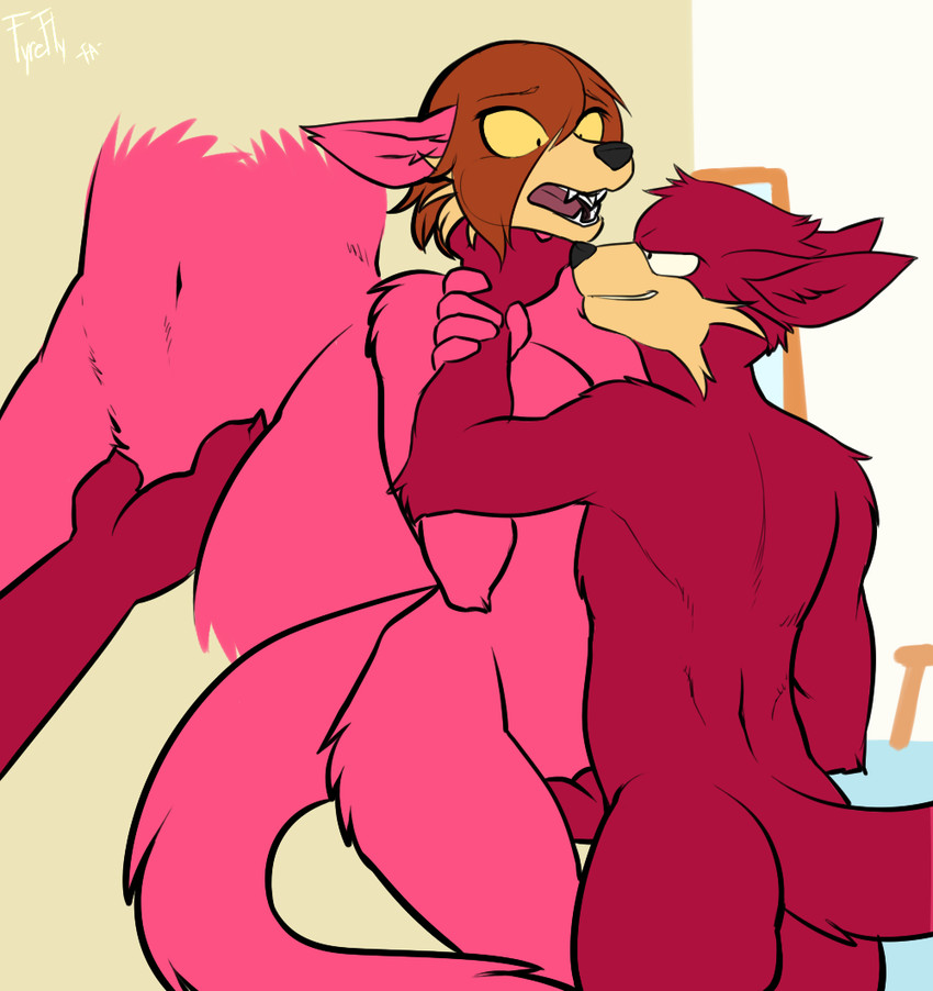anthro asphyxiation biceps breasts brown_hair butt choking claws close-up crotch_grab cutaway duo eye_contact fangs featureless_crotch female fur grin grope groping_crotch hair holding_character looking_at_another male male/female multicolored_body multicolored_fur navel neck_grab nude null null_stimulation open_mouth pink_body pink_fur sex simple_background smile standing teeth thick_thighs tuft two_tone_body two_tone_fur fyrefly sega sonic_the_hedgehog_(series) fang_the_hunter dipodid jerboa mammal rodent 2014 digital_media_(artwork)