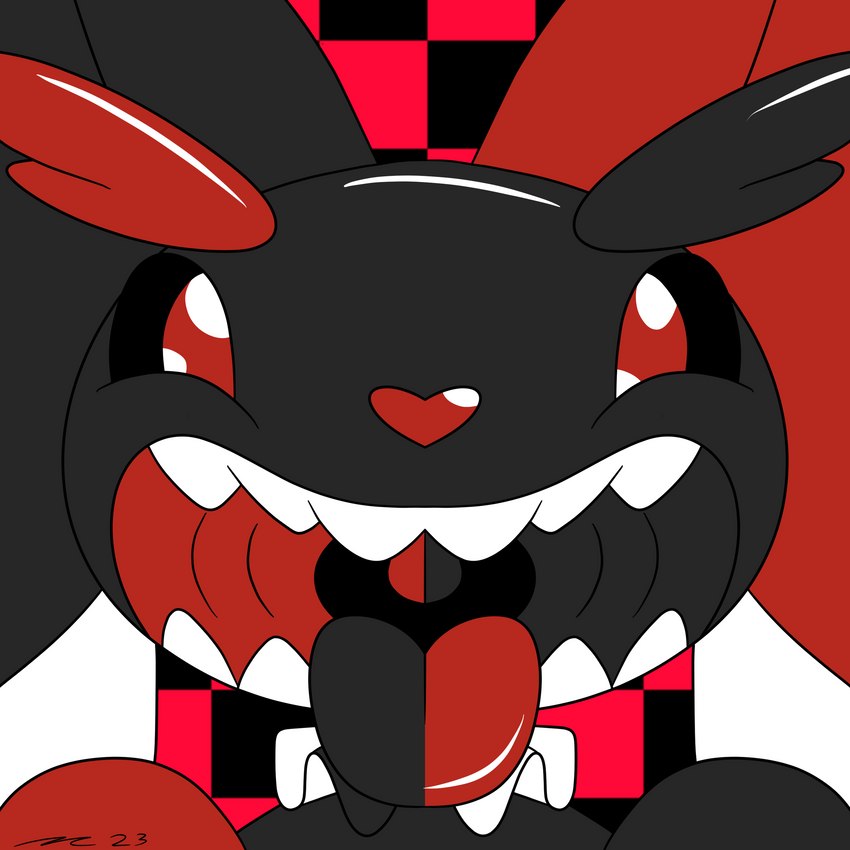 jester latex mouth_shot open_mouth open_smile red_eyes smile symmetry tongue tongue_out uvula mac-daddy jewish_mythology mythology nintendo pokemon generation_4_pokemon lopunny mythological_creature mythological_golem pokemon_(species) 1:1 absurd_res hi_res