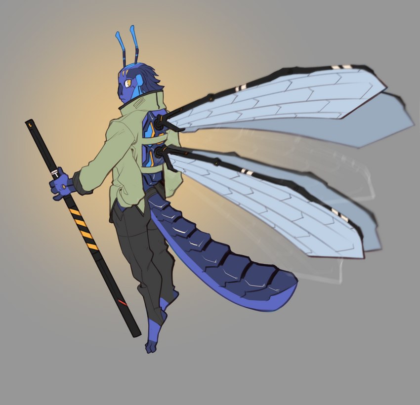 3_toes 4_fingers anthro clothed clothing feet fingers solo toes wings yellow_eyes faint arthropod beetle elateroid firefly insect 2022 digital_media_(artwork)