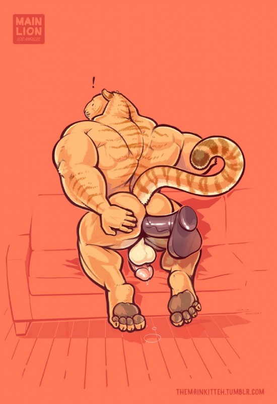 anal anal_penetration animal_dildo animal_genitalia animal_sex_toy anthro anus balls bent_over big_balls big_muscles big_penis bodily_fluids butt dildo equine_dildo exclamation_point eyes_closed flaccid furniture genital_fluids genitals huge_muscles hyper hyper_muscles male markings muscular muscular_anthro muscular_male penetration penis precum presenting sex_toy simple_background sofa solo spread_butt spreading text purrcules_(artist) purrcules_(character) felid hybrid liger lion mammal pantherine tiger 2016 hi_res url