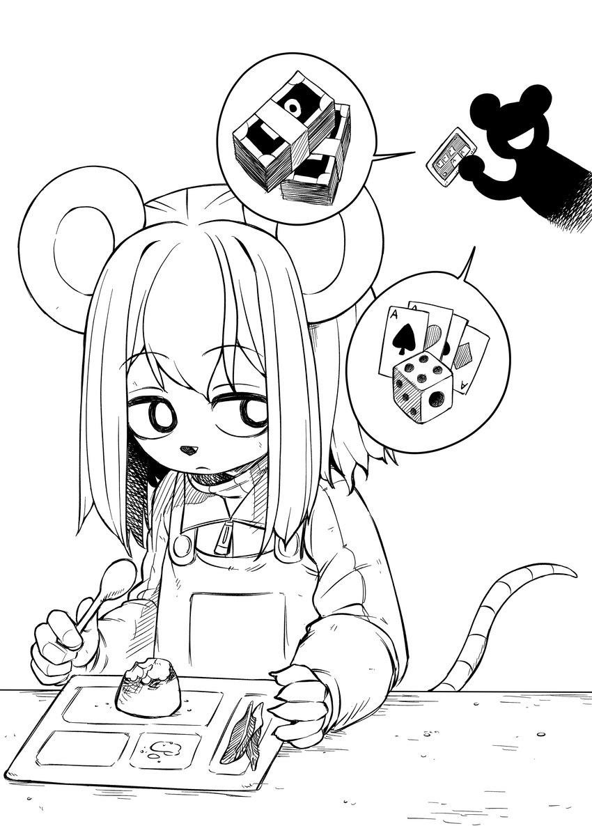 dessert duo female food gambling bringeall humanoid mammal murid murine rat rodent absurd_res hi_res monochrome