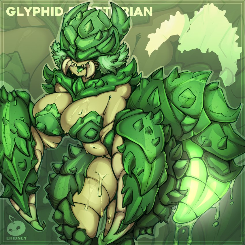 ambiguous_fluids anthro anthrofied breasts fangs female green_body green_hair green_tongue hair solo teeth tongue ehidney_(artist) deep_rock_galactic ghost_ship_games alien arachnid arthropod glyphid glyphid_praetorian 1:1 2023 hi_res portrait three-quarter_portrait