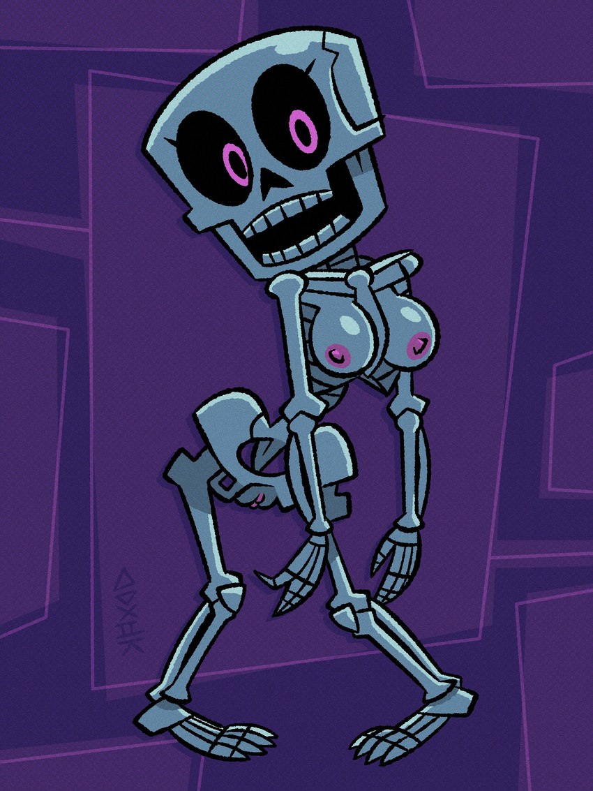 abstract_background bone breasts drop_shadow female front_view genitals grey_body nipples not_furry nude open_mouth outline purple_eyes pussy skeleton skull solo what what_has_science_done where_is_your_god_now artdexo2000 animated_skeleton humanoid undead 2022 3:4 absurd_res full-length_portrait hi_res portrait