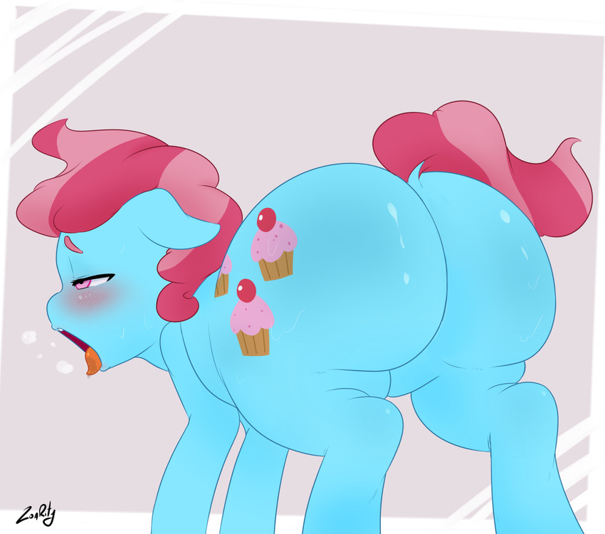 big_butt blush bodily_fluids butt female feral huge_butt mature_female open_mouth rear_view saliva simple_background solo tongue tongue_out third-party_edit zoarity friendship_is_magic hasbro my_little_pony mrs._cake_(mlp) earth_pony equid equine horse mammal pony