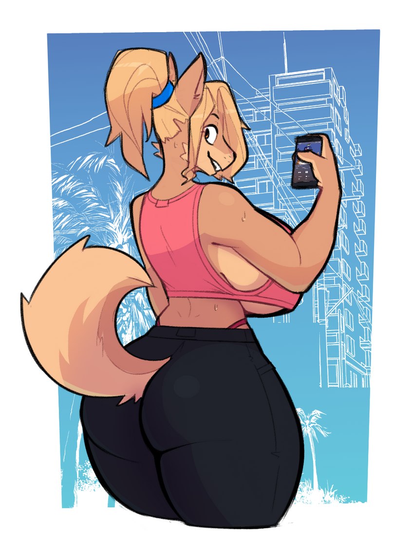 anthro big_breasts big_butt bottomwear breasts butt cellphone clothing curvy_figure dababy_pose electronics female hair leggings legwear midriff pants phone ponytail small_waist smartphone solo thick_thighs tight_clothing topwear under_boob voluptuous wide_hips yoga_pants conditional_dnp remanedur minami_(remanedur) canid canine canis domestic_dog mammal shiba_inu spitz 2022 colored digital_drawing_(artwork) digital_media_(artwork) hi_res