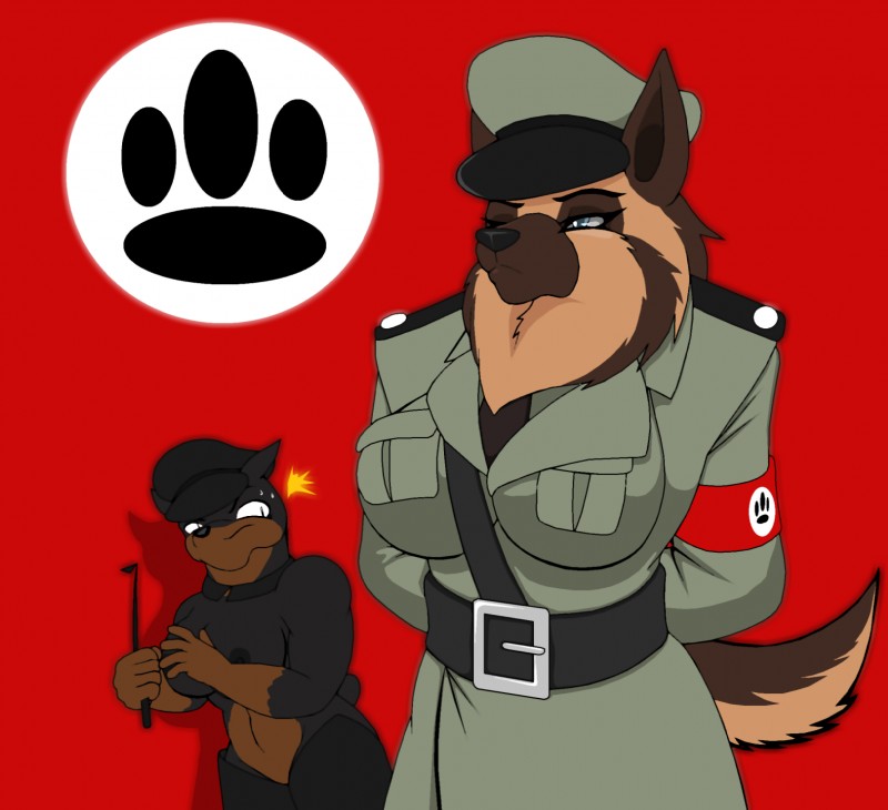 anthro big_breasts black_nose breasts clothing duo female footwear german germany hat headgear headwear legwear nazi nipples nude parody riding_crop socks tail thigh_highs thigh_socks third_reich whip world_war world_war_2 droll3 commander commander_sherpard_(droll3) lena_(droll3) canid canine canis dobermann domestic_dog german_shepherd herding_dog mammal pastoral_dog pinscher hi_res