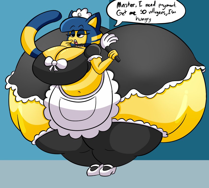 anthro apron big_breasts big_butt breasts butt clothing female fur huge_butt huge_thighs hyper hyper_butt hyper_thighs maid_uniform solo thick_thighs uniform yellow_body yellow_fur user3345 animal_crossing nintendo ankha_(animal_crossing) felid feline felis mammal absurd_res hi_res