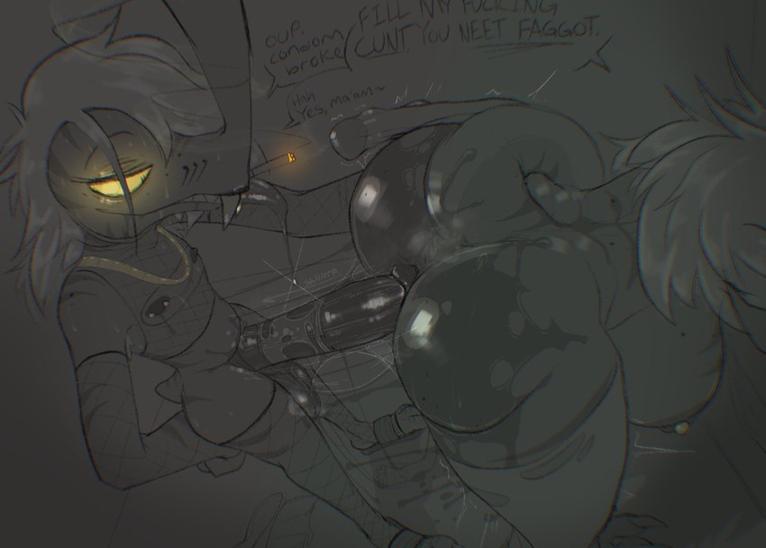 ambiguous_fluids anthro anthro_on_anthro anthro_penetrated anthro_penetrating anthro_penetrating_anthro areola armwear barbell_piercing begging bent_over big_breasts big_butt big_penis biped breasts broken_condom butt cigarette clothed clothing condom cum_request dialogue duo faceless_anthro faceless_character faceless_female feet female female_anthro female_penetrated femboy fishnet_armwear fishnet_clothing fishnet_legwear fishnet_topwear footwear from_behind_position genitals glowing glowing_eyes hair homophobic_slur huge_breasts humanoid_genitalia humanoid_penis impregnation_request insemination_request insult insulting_partner jewelry legwear lit_cigarette long_penis male male/female male_anthro male_penetrating male_penetrating_female messy motion_lines necklace neet nipple_barbell nipple_piercing nipples penetration penile penile_penetration penis penis_in_pussy piercing profanity pussy sandals sex sexual_barrier_device shoes skimpy smile smirk smoking smoking_cigarette standing standing_doggystyle talking_to_another talking_to_partner teeth thick_thighs thigh_highs tongue tongue_out topwear vaginal vaginal_penetration wearing_condom wet yellow_sclera doomlard jacki_(doomlard) lenny_(doomlard) scalie 2024 greyscale hi_res monochrome spot_color brother_(lore) brother_and_sister_(lore) incest_(lore) sibling_(lore) sister_(lore)