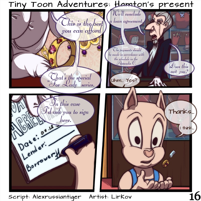 duo male ring text lirkov tiny_toon_adventures warner_brothers fan_character hamton_j._pig domestic_pig human mammal suid suine sus_(pig) 1:1 2018 comic digital_media_(artwork) english_text hi_res