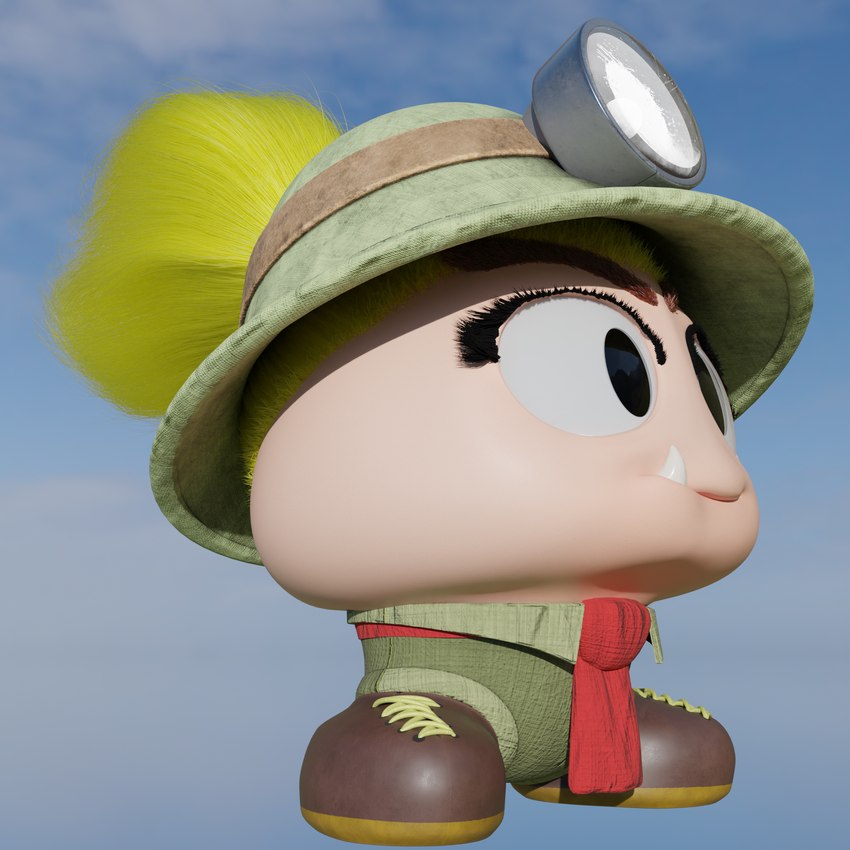 armless armor blonde_hair clothing eyebrows eyelashes female footwear hair headgear headlamp headwear helmet lamp ponytail scarf shoes single_tooth solo doublestuffed mario_bros nintendo paper_mario goombella goomba 1:1 3d_(artwork) blender_(artwork) digital_media_(artwork) hi_res