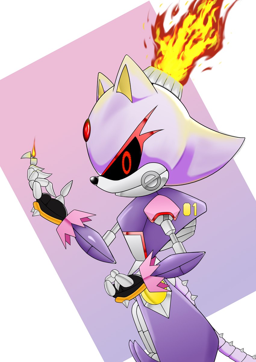 abstract_background anthro biped elemental_manipulation eyelashes female fingers fire fire_manipulation flaming_hair forehead_gem gem lighter looking_at_viewer machine multicolored_body profile pseudo_hair purple_body red_eyelashes red_eyes side_view solo tail thecakeee sega sonic_the_hedgehog_(series) blaze_the_cat metal_blaze domestic_cat felid feline felis mammal robot 2021 absurd_res digital_drawing_(artwork) digital_media_(artwork) hi_res portrait three-quarter_portrait