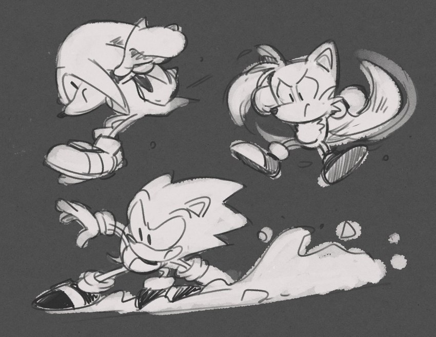 2_tails anthro biped clothing dust flying footwear frown fur gloves grey_background group handwear helicopter_tail male multi_tail plantigrade shoes simple_background standing tail trio ballad-of-gilgalad classic_sonic_(universe) sega sonic_the_hedgehog_(series) classic_knuckles classic_sonic classic_tails knuckles_the_echidna miles_prower sonic_the_hedgehog canid canine echidna eulipotyphlan fox hedgehog mammal monotreme 2021 digital_drawing_(artwork) digital_media_(artwork) greyscale monochrome sketch