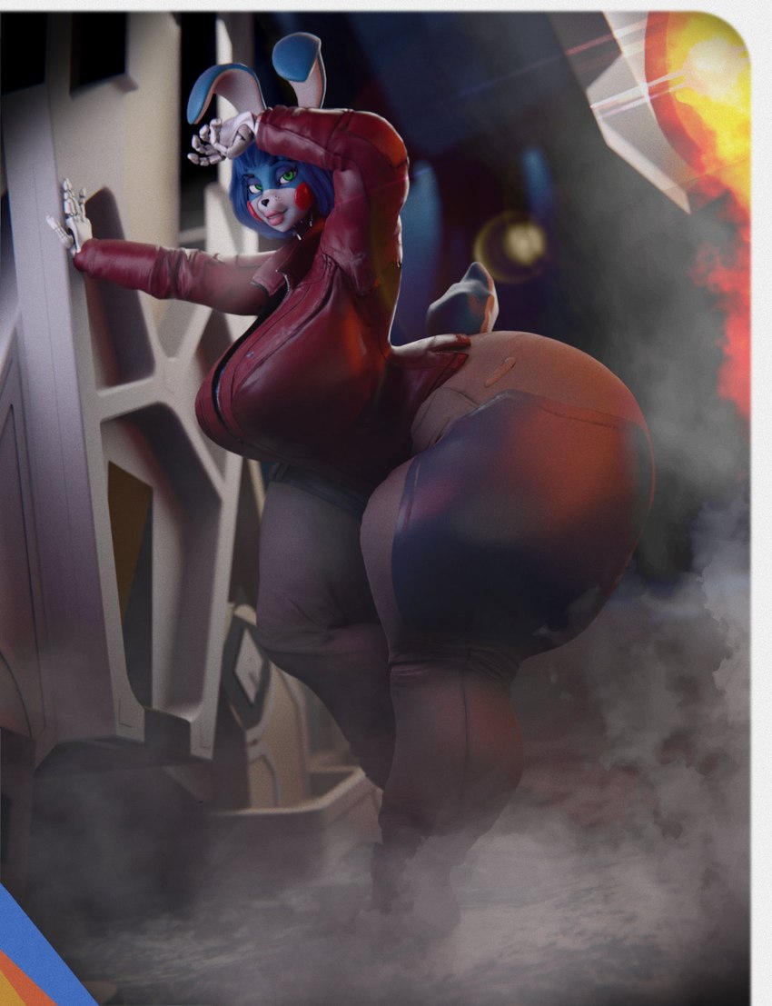 5_fingers anthro arm_support big_breasts blue_hair blush blush_stickers boots bottomwear breasts clothed clothing female fingers footwear green_eyes hair huge_breasts jacket leaning_on_wall machine outside pants shoes solo spacecraft thick_calves thick_thighs topwear vehicle wide_hips sunr4y bethesda_game_studios five_nights_at_freddy's five_nights_at_freddy's_2 microsoft scottgames starfield_(game) toy_bonnie_(fnaf) lagomorph leporid mammal rabbit robot 2023 3d_(artwork) digital_media_(artwork) hi_res