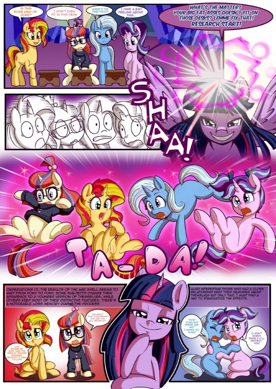 age_regression aged_down anus clothing cutie_mark dialogue eyes_closed eyewear female feral genitals glasses grin group half-closed_eyes hooves horn narrowed_eyes open_mouth pussy smile text underhoof young young_feral anibaruthecat equestria_girls friendship_is_magic hasbro my_little_pony mythology moondancer_(mlp) starlight_glimmer_(mlp) sunset_shimmer_(eg) trixie_(mlp) twilight_sparkle_(mlp) equid equine mammal mythological_creature mythological_equine unicorn 2017 comic digital_media_(artwork) english_text hi_res