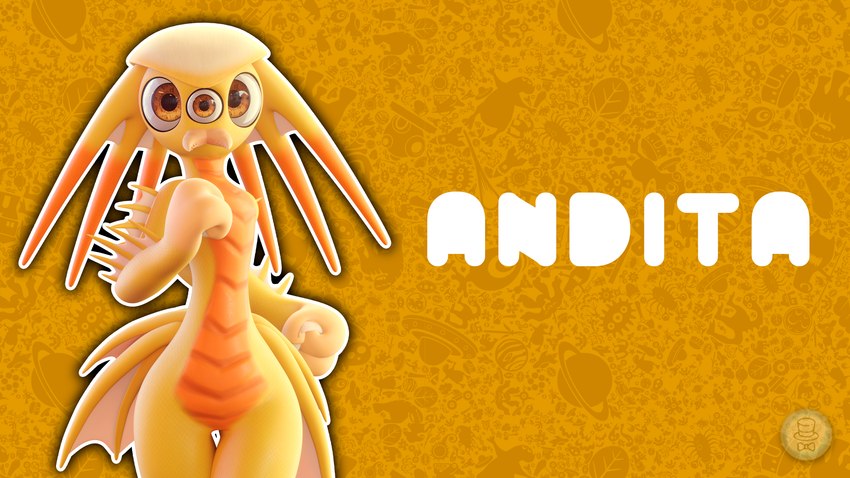 3_eyes anthro arm_fin biped butt_fin countershade_scales countershading featureless_chest featureless_crotch female fin fin_hair fist logo looking_at_viewer mandibles multi_eye orange_body orange_eyes orange_scales pattern_background pseudo_hair scales shell simple_background small_waist solo wide_hips yellow_body mrlarions electronic_arts maxis_(ea) spore_(game) andita alien alien_humanoid humanoid marine 16:9 3d_(artwork) artist_logo character_name digital_media_(artwork) hi_res widescreen