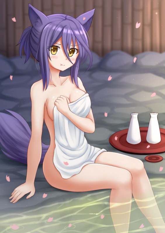 5_fingers :t angry breasts cleavage clothed clothing covering covering_self eyelashes female fingers hair hot_spring looking_at_viewer petals purple_hair sitting solo towel water yellow_eyes kazenokaze konohana_kitan satsuki_(konohana_kitan) animal_humanoid canid canid_humanoid canine canine_humanoid fox_humanoid humanoid mammal mammal_humanoid 2017 hi_res