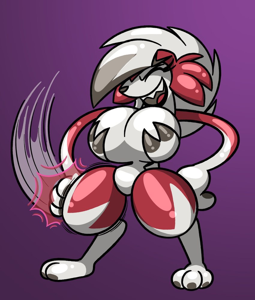 anthro big_breasts breasts curvy_figure featureless_crotch female glistening glistening_body hair hourglass_figure huge_breasts huge_thighs multicolored_body noodle_arms simple_background slapping_own_thigh smug thick_thighs thigh_slap two_tone_body white_hair frostlock nintendo pokemon canid generation_7_pokemon lycanroc mammal midnight_lycanroc pokemon_(species) hi_res