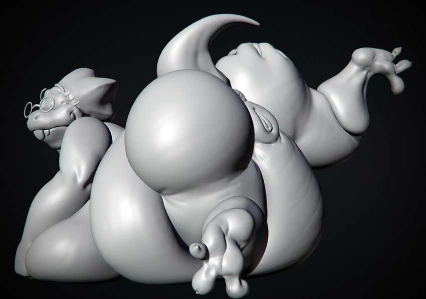 anthro anus breasts eyewear female genitals glasses obese overweight presenting pussy sculpt short short_stack slightly slightly_chubby solo squish stack wide_hips kruk undertale undertale_(series) alphys lizard reptile scalie 3d_(artwork) digital_media_(artwork)