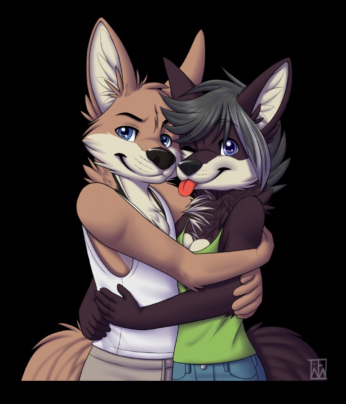 anthro duo family hug smile tongue tongue_out feralmoonlight amanda_kruger gene_kruger canid canine canis coyote mammal alpha_channel hi_res daughter_(lore) father_(lore) father_and_child_(lore) father_and_daughter_(lore) parent_(lore) parent_and_child_(lore) parent_and_daughter_(lore)