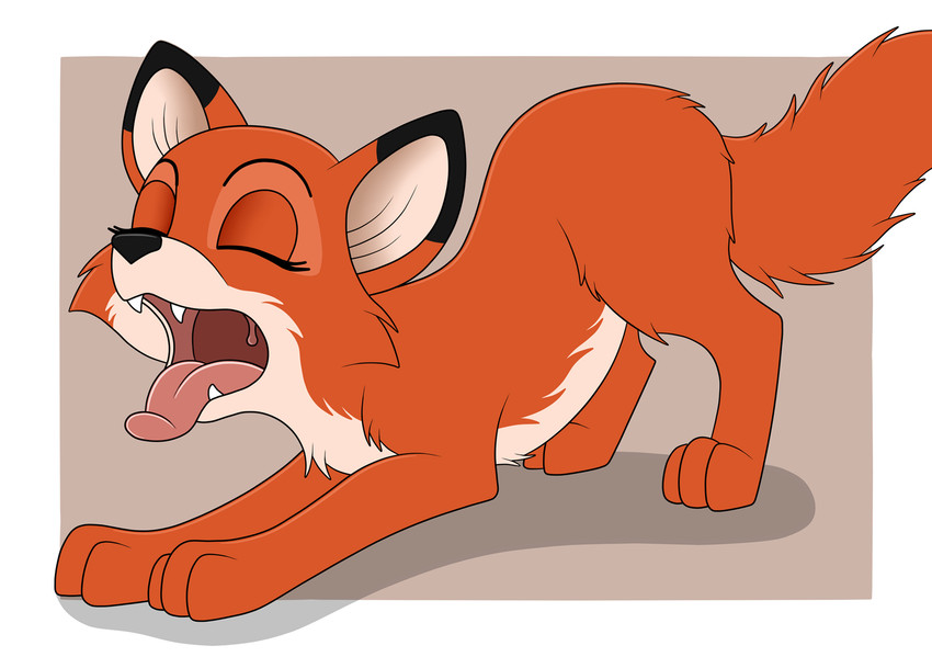 bent_over eyes_closed female feral open_mouth solo stretching tired yawn skateryena disney the_fox_and_the_hound vixey_(tfath) canid canine fox mammal red_fox true_fox hi_res