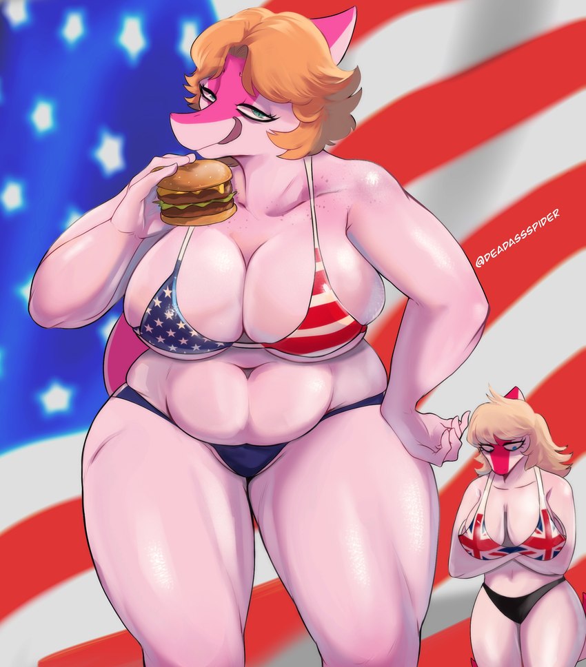 american_flag american_flag_bikini anthro bedroom_eyes belly big_breasts bikini blonde_hair blue_eyes breast_squish breasts burger cleavage clothed clothing crossed_arms curvy_figure duo eyelashes female fingers flag flag_background flag_bikini food freckles hair holidays looking_at_viewer magenta_body magenta_scales mature_anthro mature_female narrowed_eyes navel pink_body pink_scales red_body red_scales scales seductive short_hair skimpy skimpy_bikini slightly_chubby smile snout squish swimwear teal_eyes text thick_thighs tongue tongue_out two-piece_swimsuit under_boob union_jack union_jack_bikini united_states_of_america voluptuous wide_hips deadassspider 4th_of_july cavemanon_studios i_wani_hug_that_gator snoot_game cassandra_(snoot_game) mia_moretti dinosaur hadrosaurid ornithischian ornithopod parasaurolophus prehistoric_species reptile scalie 2023 absurd_res artist_name digital_drawing_(artwork) digital_media_(artwork) hi_res watermark daughter_(lore) mother_(lore) mother_and_child_(lore) mother_and_daughter_(lore) parent_(lore) parent_and_child_(lore) parent_and_daughter_(lore)