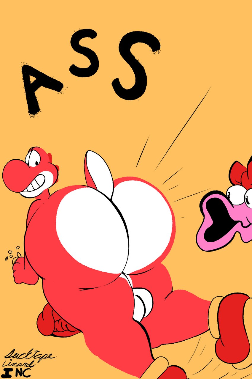 anthro balls big_butt butt drugs duo femboy genitals growth male penis pills text ducktape_lizard_inc mario_bros nintendo pogchamp birdo_(character) birdo red_yoshi reptile scalie yoshi 2:3 hi_res meme