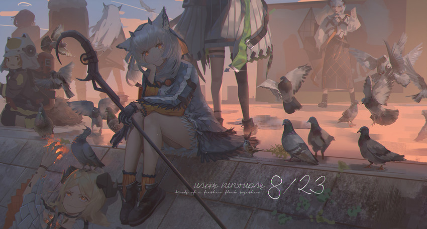 ambiguous_gender blonde_hair feathered_wings feathers female feral fire group hair holding_object holding_staff horn magic outside sitting smile staff white_hair wings hinoborukaku arknights hypergryph mythology studio_montagne ifrit_(arknights) mostima_(arknights) ptilopsis_(arknights) saria_(arknights) shaw_(arknights) animal_humanoid avian avian_humanoid bird bird_humanoid columbid dragon dragon_humanoid horned_humanoid humanoid mammal mammal_humanoid mythological_creature mythological_scalie owl_humanoid pigeon rodent rodent_humanoid scalie 2019 hi_res