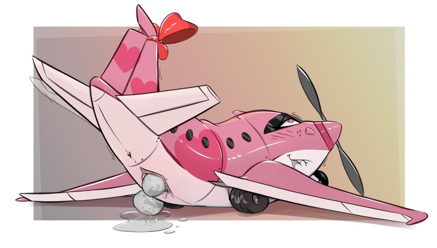 aircraft airplane anus ass_up blush bodily_fluids bow_tie drooling egg female feral genital_fluids genitals glistening_eyelids heart_symbol looking_pleasured machine motion_blur motion_lines motion_path not_furry oviposition pink_body pink_eyes pussy raised_tail saliva sharp_teeth simple_background solo tail teeth vehicle windshield_eyes wings noodlestoat dire_aircraft dire_machine dire_vehicle living_aircraft living_machine living_vehicle digital_drawing_(artwork) digital_media_(artwork) hi_res