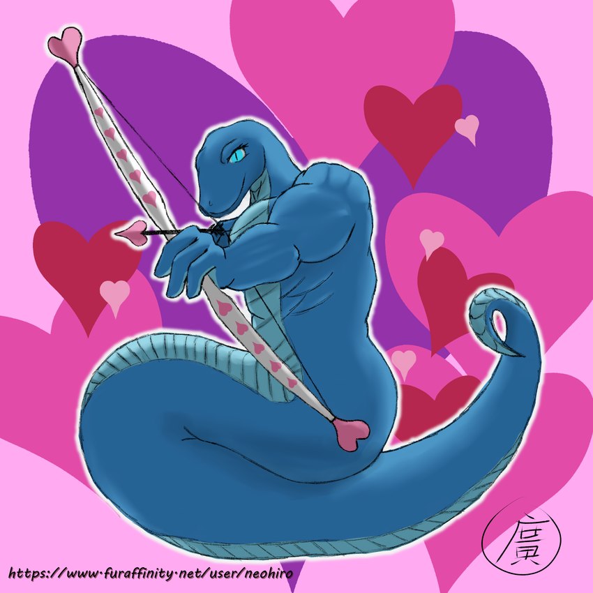 3_fingers aiming aiming_at_viewer aiming_bow aiming_weapon anthro apode arrow_(weapon) backlighting blue_body blue_eyes blue_scales bow_(weapon) cupid's_arrow drawstring fingers heart_symbol holidays legless light looking_at_viewer male muscular muscular_anthro muscular_male ranged_weapon scales scaly_tail serpentine simple_background sitting sitting_on_tail snake_eyes solo tail ventral_scales weapon neohiro chinese_zodiac valentine's_day year_of_the_snake cupid draconcopode naga reptile scalie snake 1:1 2025 hi_res lighting sketch