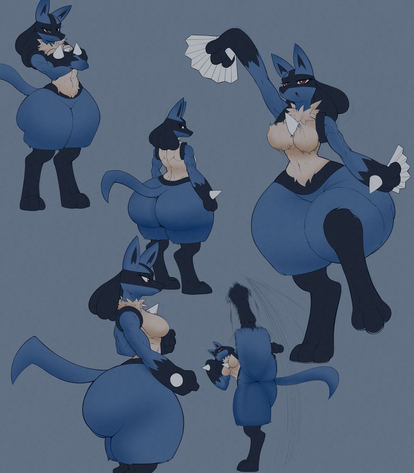 3_toes 4_fingers abs anthro big_breasts big_butt black_body black_fur black_nose blue_body blue_fur bottom_heavy breasts butt chest_spike crossed_arms digitigrade eyebrows eyelashes featureless_breasts featureless_crotch feet female fingers flexible fur gloves_(marking) grey_background huge_butt huge_hips huge_thighs kick leg_markings looking_at_viewer looking_back looking_back_at_viewer markings mouth_closed multicolored_body multicolored_fur muscular muscular_anthro muscular_female navel nude on_one_leg one_leg_up open_mouth pink_tongue pupils raised_leg red_eyes ruff simple_background snout socks_(marking) solo spikes spikes_(anatomy) splits spread_legs spreading standing tail tan_body tan_fur thick_thighs toes tongue vertical_splits wide_hips aeroartz nintendo pokemon canid canine generation_4_pokemon lucario mammal pokemon_(species) 2025 absurd_res digital_media_(artwork) hi_res multiple_images shaded soft_shading