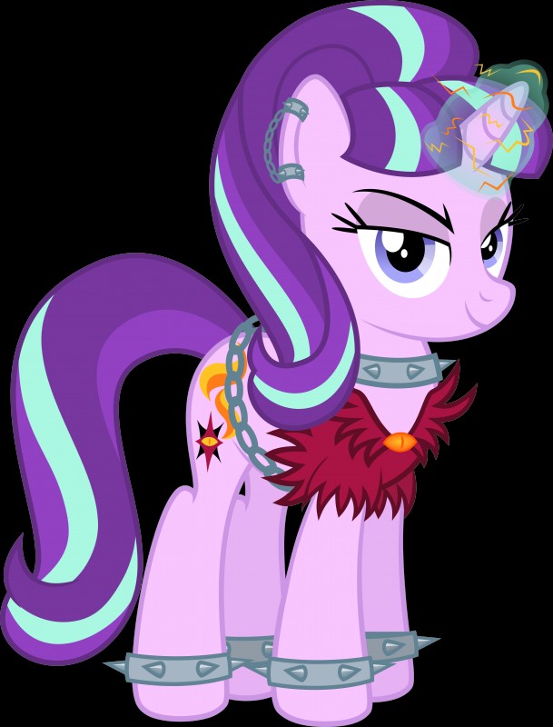 alternative_fashion beehive_(hairstyle) chain clothing collar cutie_mark ear_piercing female feral hair horn long_hair magic_glow multicolored_hair piercing psychobilly rockabilly simple_background solo spiked_collar spikes text transparent_background two_tone_hair osipush friendship_is_magic hasbro my_little_pony mythology starlight_glimmer_(mlp) equid equine mammal mythological_creature mythological_equine unicorn absurd_res alpha_channel hi_res