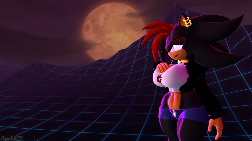 anthro big_breasts breasts crossgender female full_moon moon mtf_crossgender short_top solo synthwave dj_ballistic5 sega sonic_the_hedgehog_(series) shadow_the_hedgehog 16:9 3d_(artwork) digital_media_(artwork) hi_res source_filmmaker_(artwork) widescreen