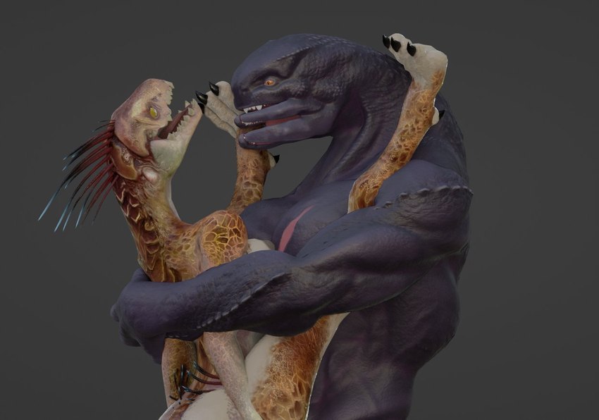 anthro breasts duo feet_up female looking_at_another male male/female muscular muscular_male nipples nude open_mouth simple_background teeth tongue chocoscorner halo_(series) microsoft xbox_game_studios alien humanoid ibie'shan kig-yar sangheili scalie 3d_(artwork) digital_media_(artwork)