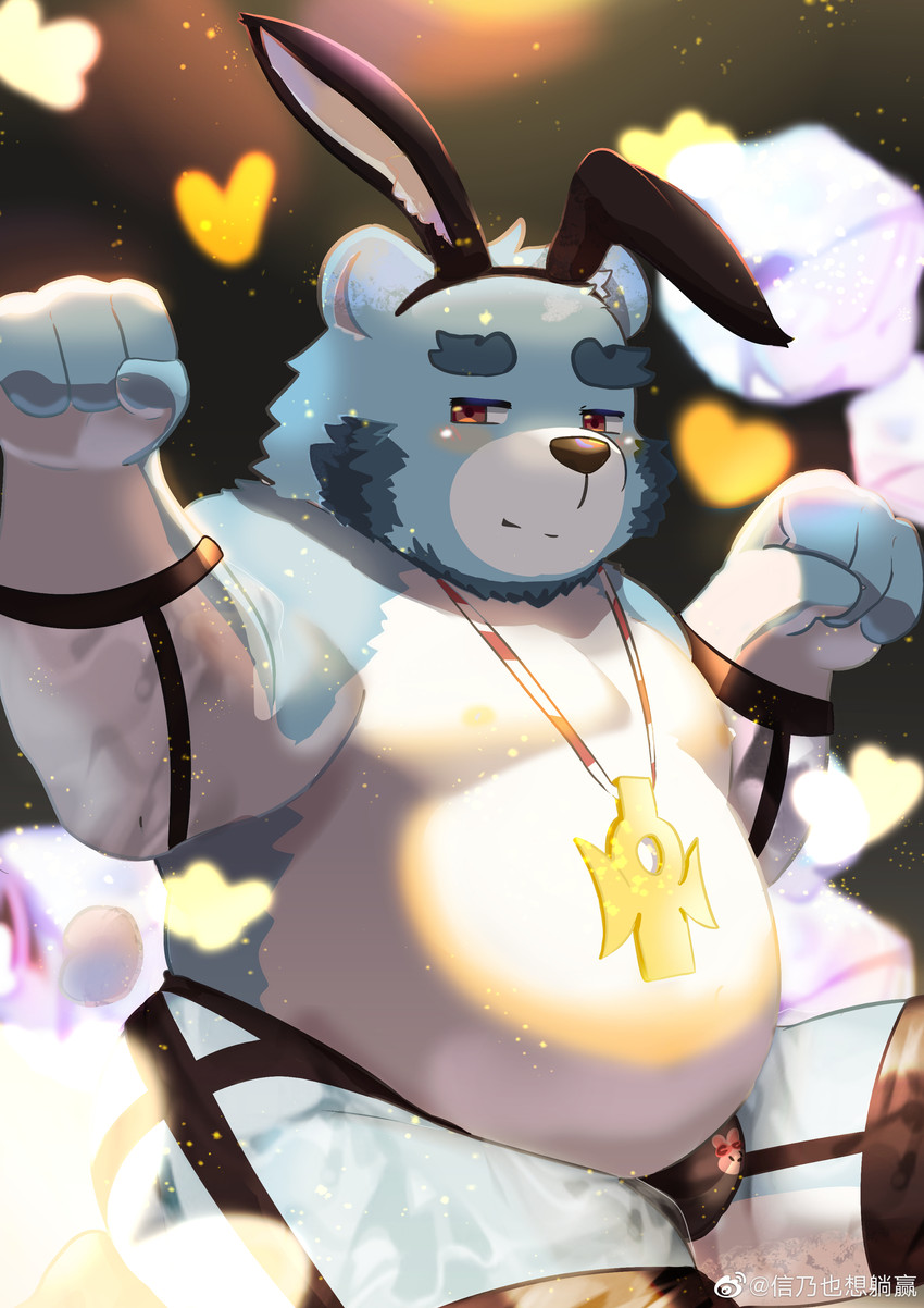 anthro belly blue_body blue_fur blush bulge clothing fake_ears fake_rabbit_ears fur humanoid_hands kemono male moobs nipples overweight overweight_anthro overweight_male solo underwear white_body white_fur xinnai0485 xinnainai bonasiah full_attack sophring_jie bear mammal 2020 absurd_res hi_res