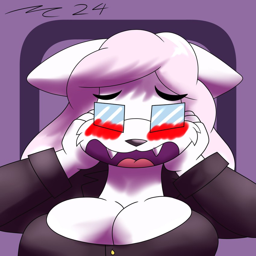 anthro big_breasts blush blushing_profusely breasts embarrassed eyewear female glasses hair pale_body pale_hair pink_hair solo white_body dirtymac mac-daddy domestic_cat felid feline felis mammal 1:1 absurd_res headshot_portrait hi_res icon portrait